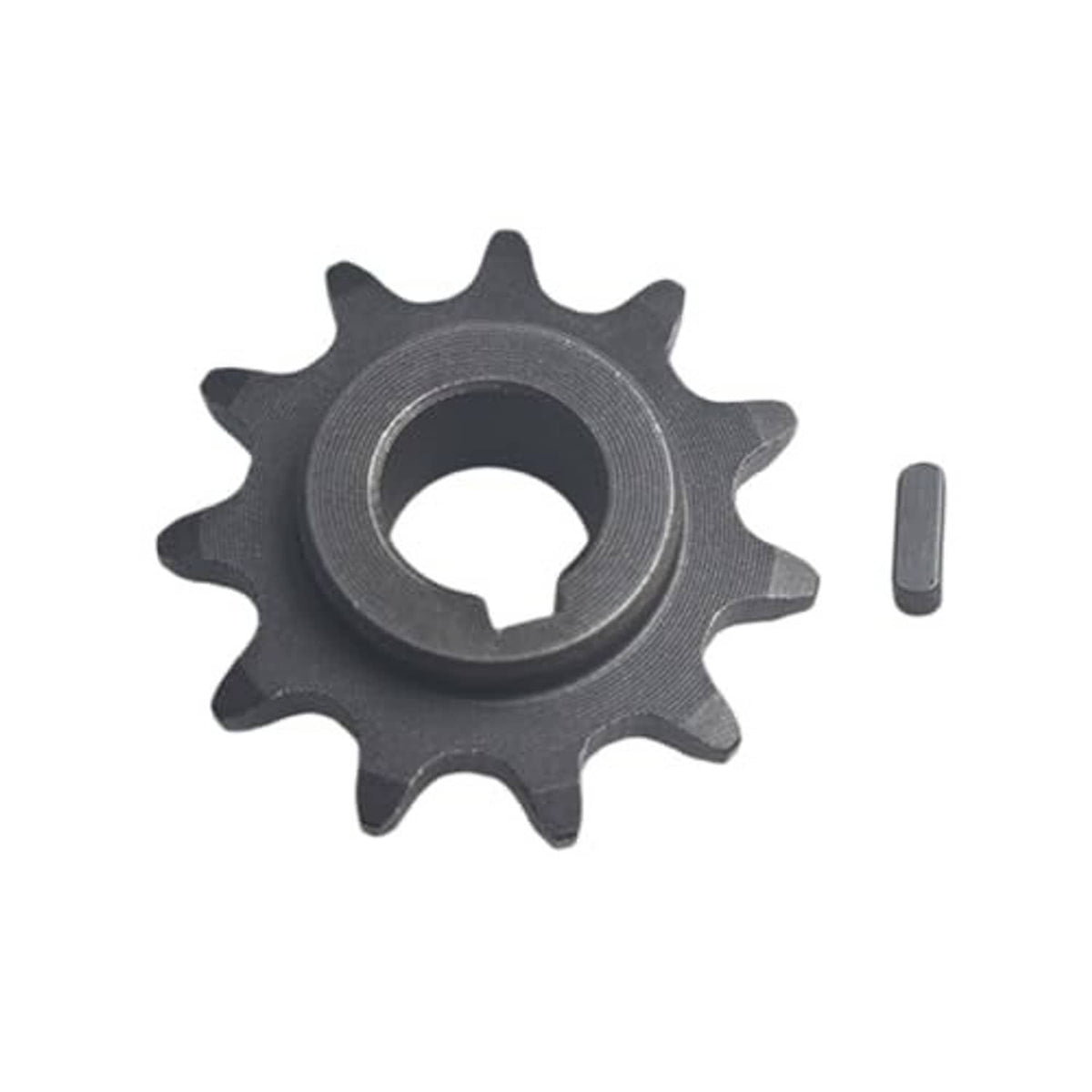 11-tooth sprocket gear with central bore and small key piece, dark metal finish
