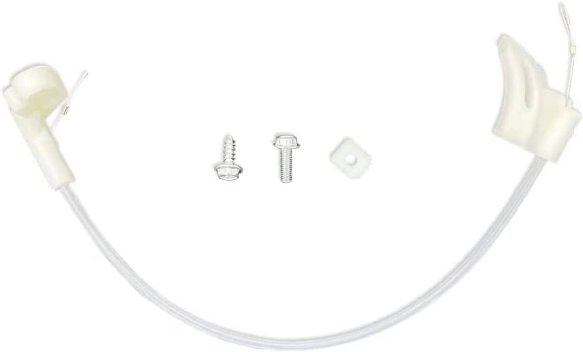Gear shift indicator cable with two white connector ends and small metal screw and bracket
