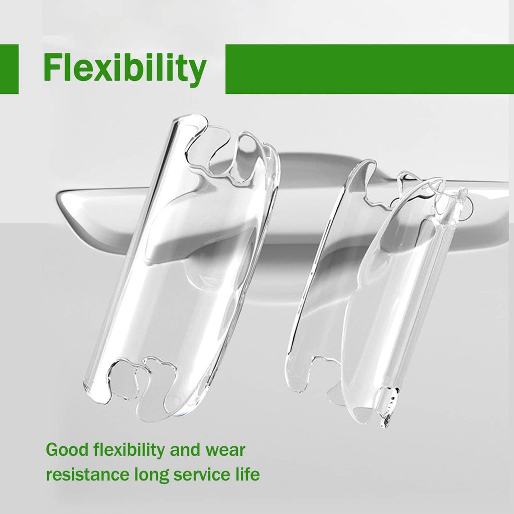 Transparent 3D door handle scratch protectors shaped for curved handle bowls