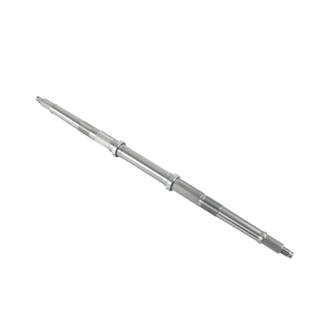 Rear axle shaft with splined coupler end and ribbed bearing journal