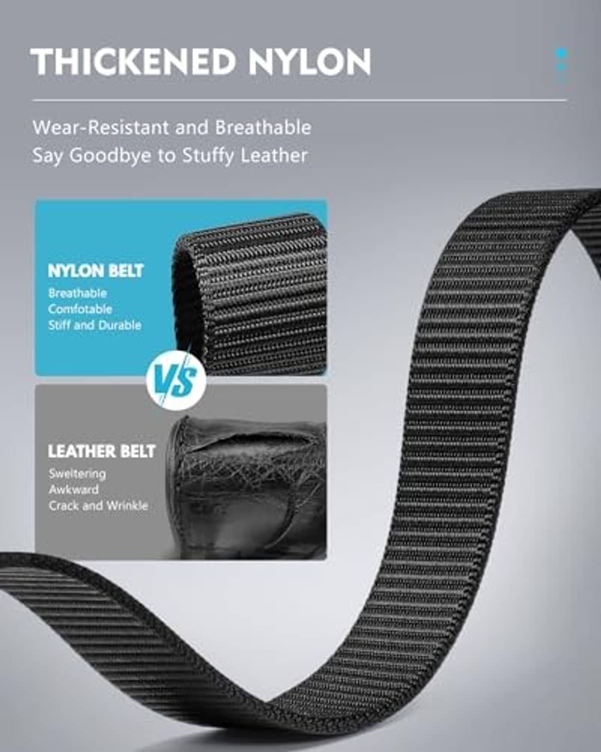Thick black nylon ratchet belt with woven web texture and automatic buckle.