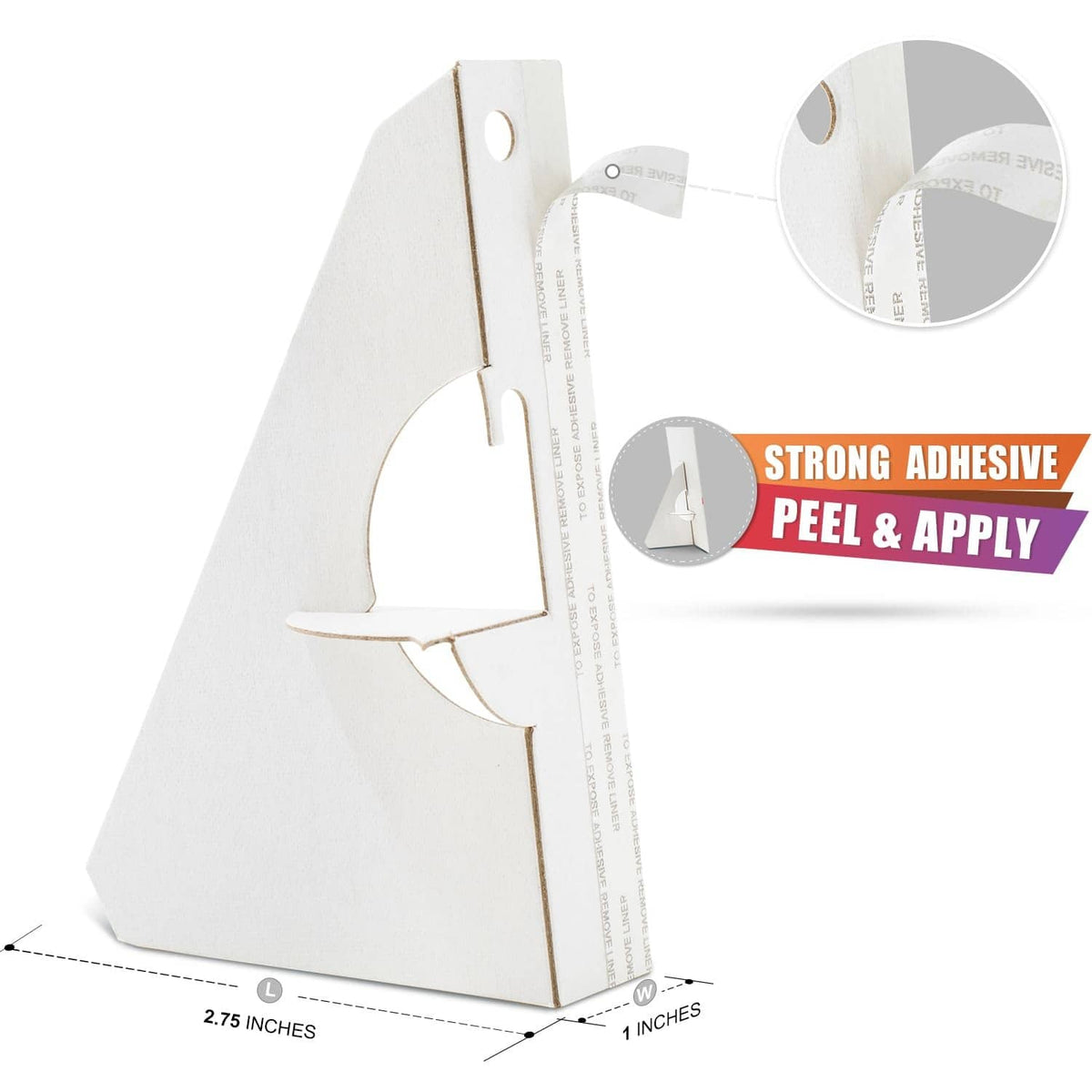 White 5-inch cardboard easel back with circular hole and exposed adhesive tab
