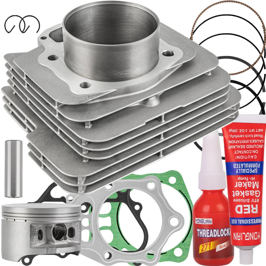 Cylinder piston gasket kit with finned aluminum cylinder, base gasket, and piston ring set