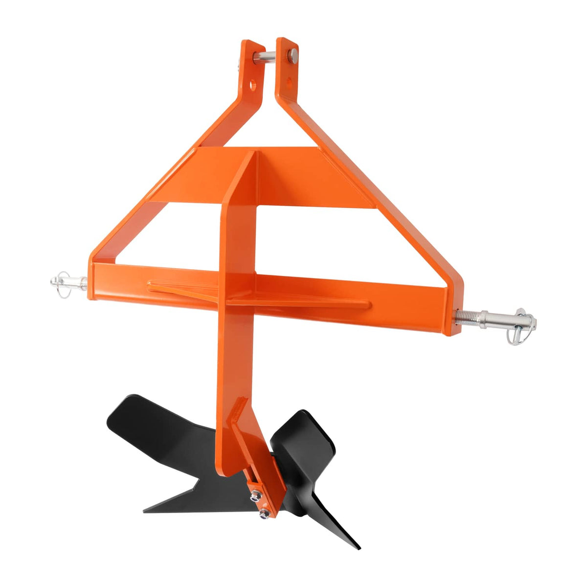 Orange quick hitch middle buster with black plow blades and lower mount