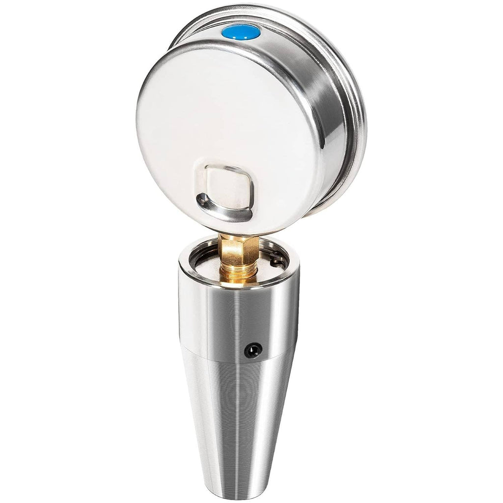Drawbar force gage tester with open top housing, brass fitting, and metal cylinder body