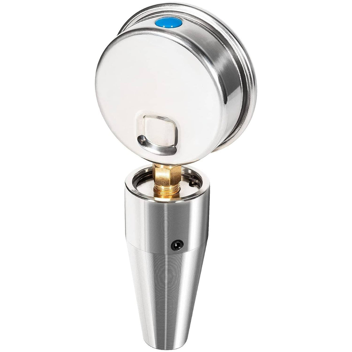 Drawbar force gage tester with open top housing, brass fitting, and metal cylinder body