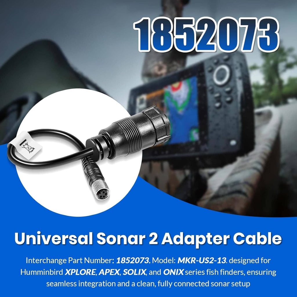 Universal sonar adapter cable with compact circular connector ends and short black cable.