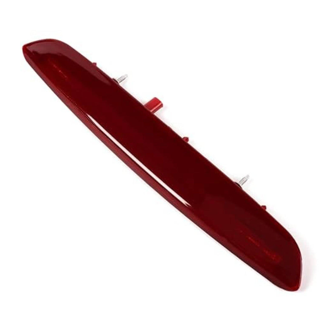 Red high mount third brake light lens in teardrop shape with side tabs