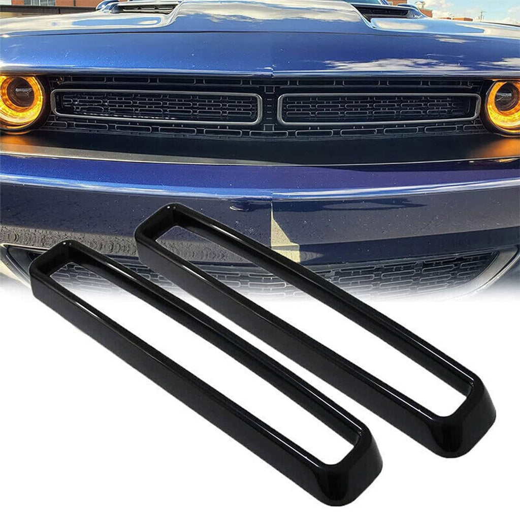 Black grille insert trim installed on car front grille, two rectangular openings
