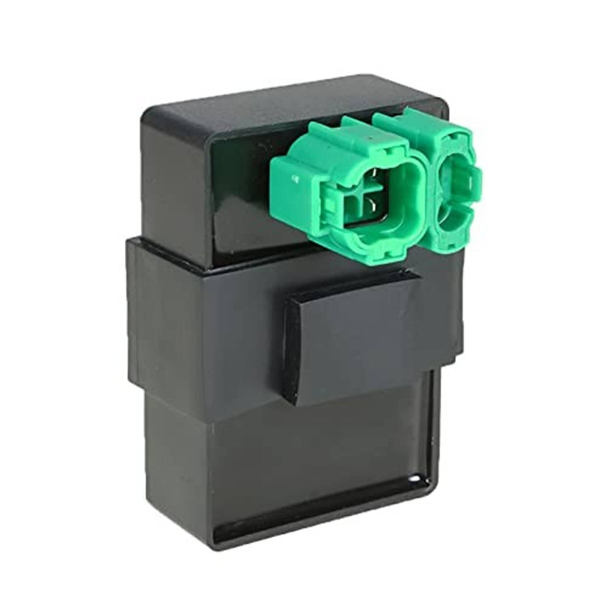 CDI ignition control module, black body with green multi-pin plug on top.