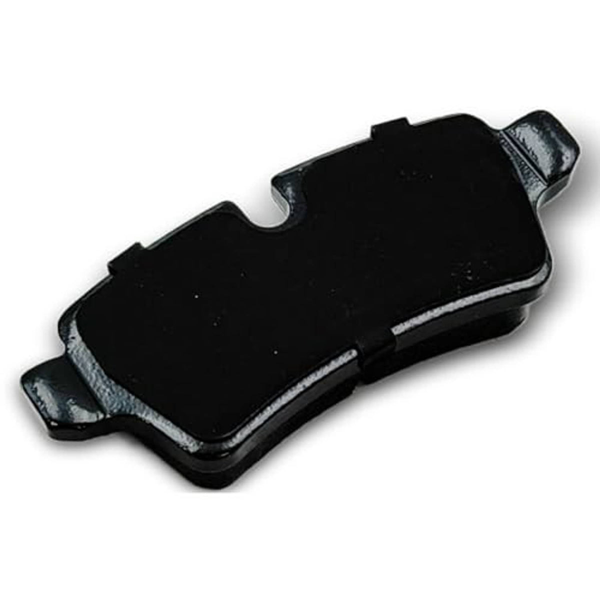 Ceramic brake pad pair with black friction face and metal support edges