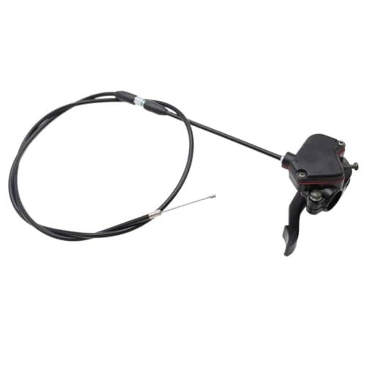 Black throttle lever with cable run and control housing, side view