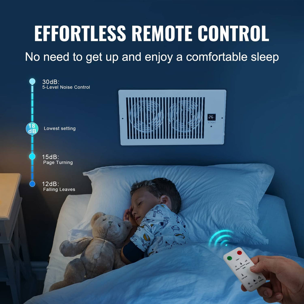 White wall register booster fan with remote control in use