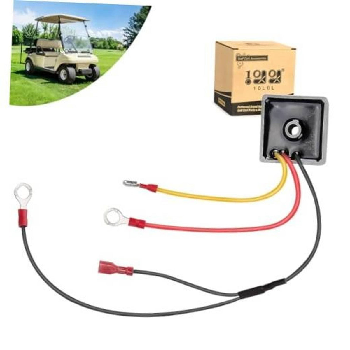 Voltage regulator rectifier wiring kit with black mounting block and yellow/red/black leads