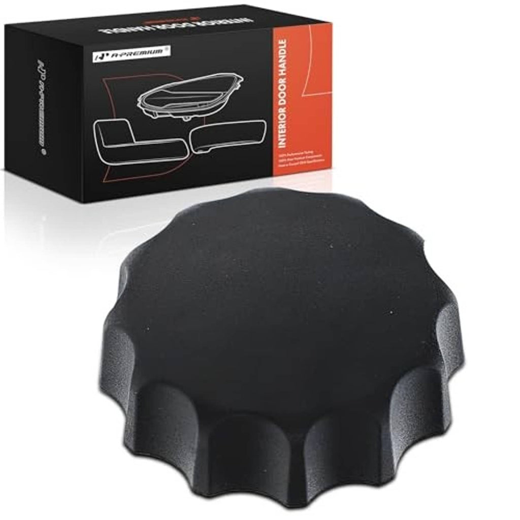 Black front seat recline adjustment knob with ridged, frosted texture