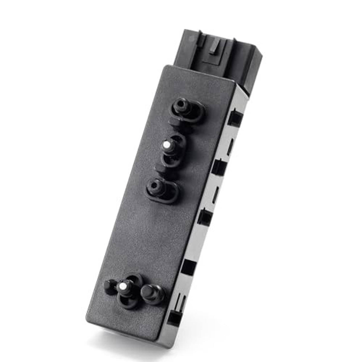 Power seat switch with textured dark gray face and black button cluster
