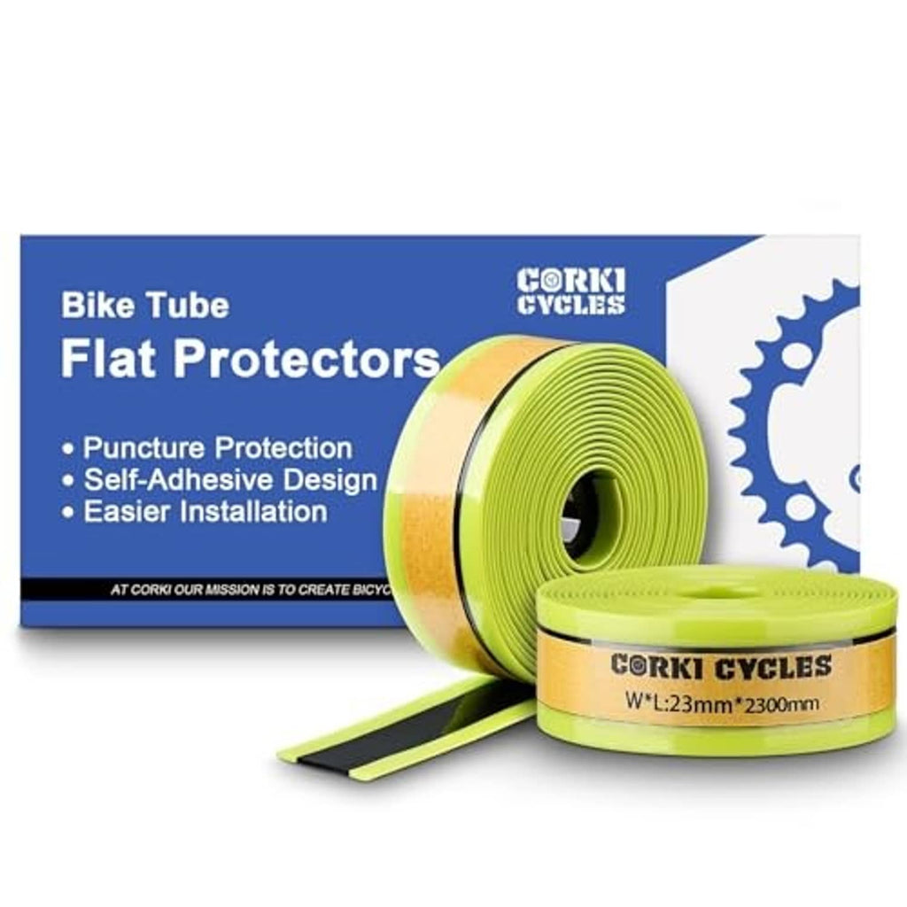 Self-adhesive bike tube flat protectors roll and strip, neon yellow