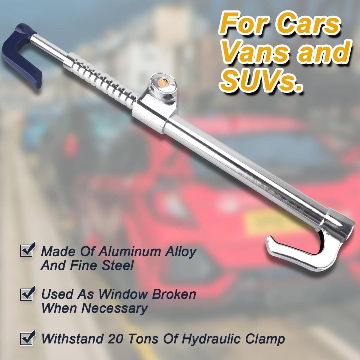 Steering wheel brake lock with chrome telescopic rod and purple U-shaped grips