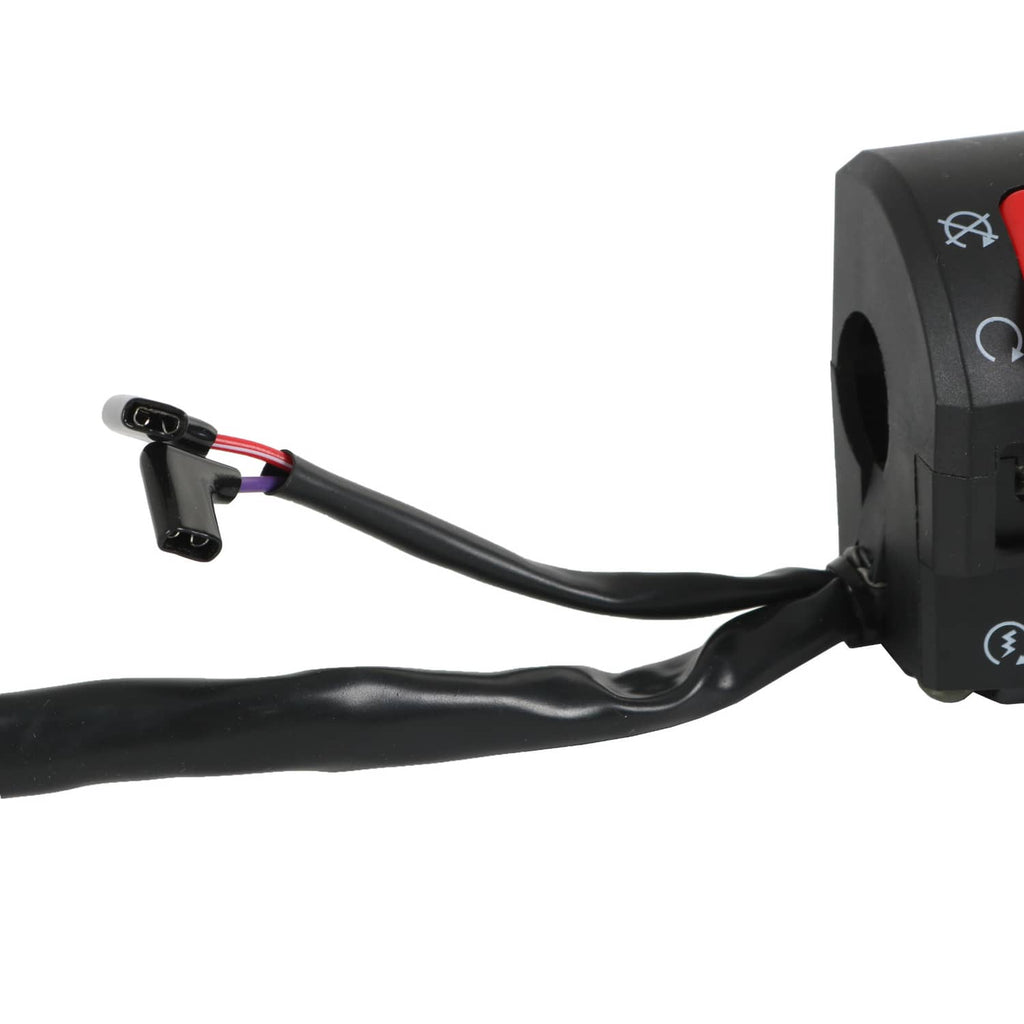 Motorcycle handlebar wiring switch with black cable and control housing