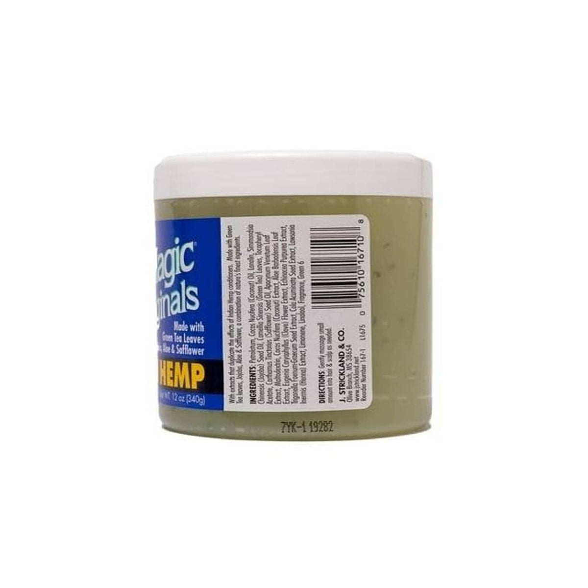 Blue Magic Indian hemp conditioner jar, 12 oz, white lid and green label