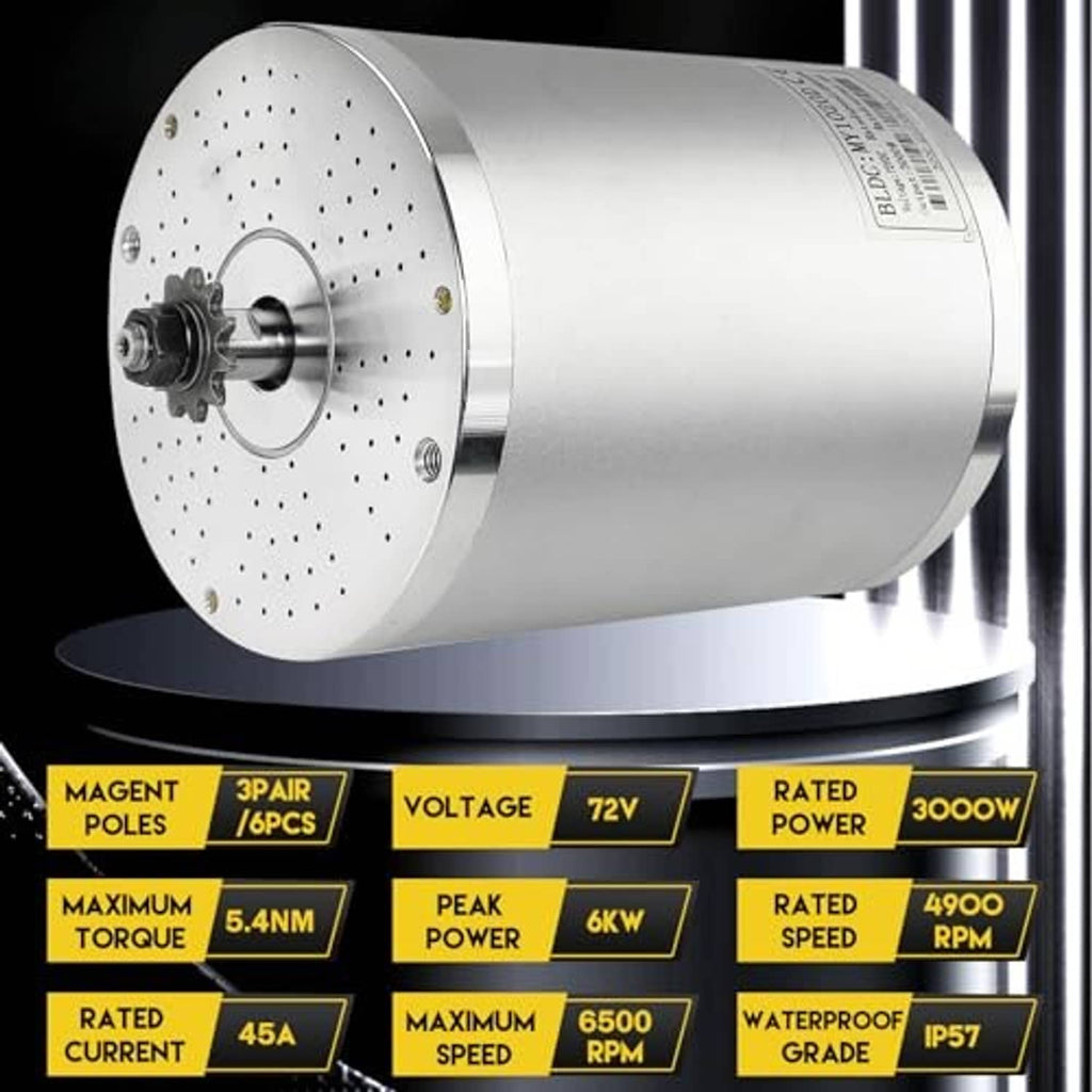 Silver cylindrical brushless DC motor with front mounting hub and cooling holes
