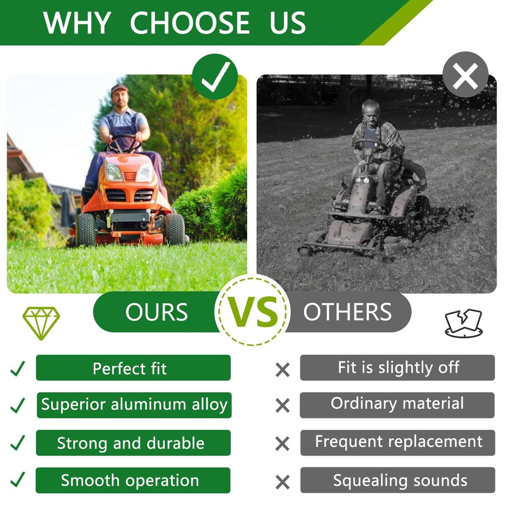 Promotional comparison graphic for mower deck rebuild kit features