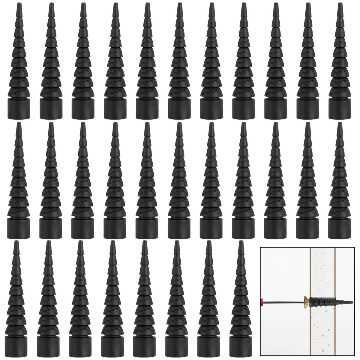 Black wood screw hole repair anchors, 30-piece set of stripped-hole plugs