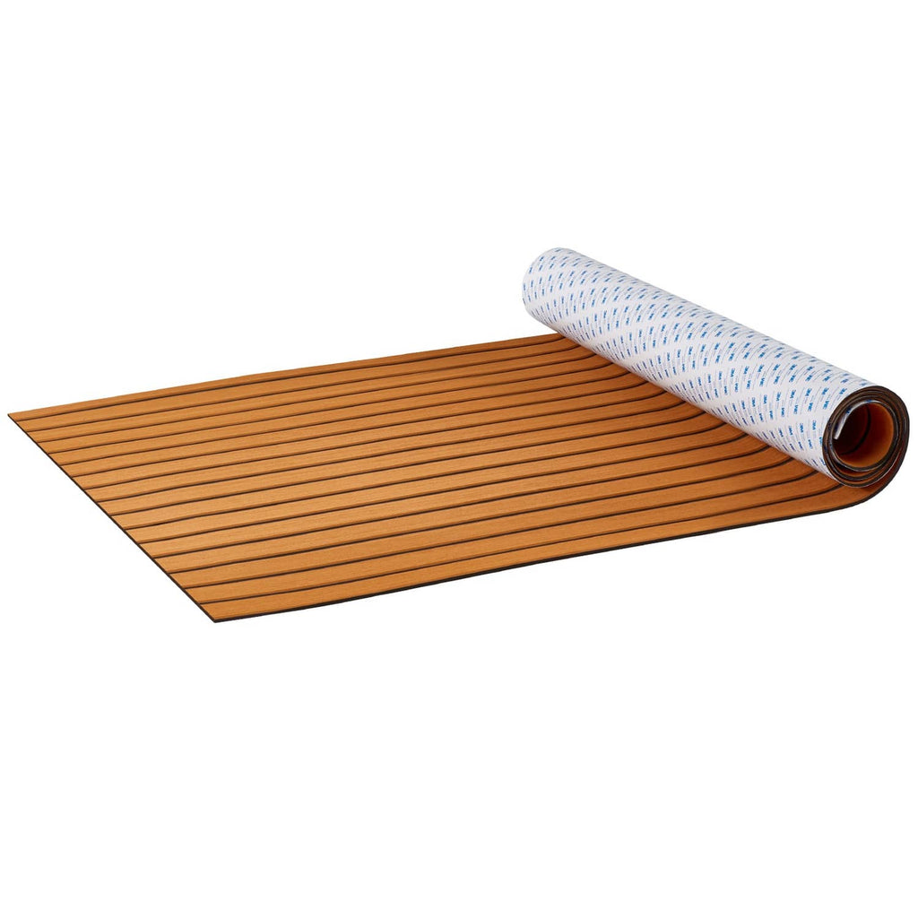 EVA foam boat deck flooring sheet, faux teak plank pattern with rolled backing