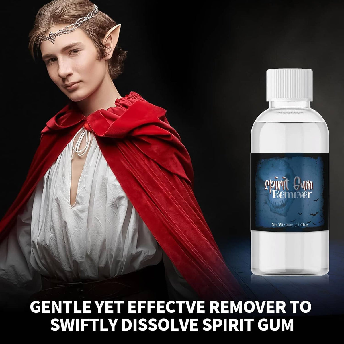 Spirit gum remover bottle with white cap for dissolving spirit gum adhesive