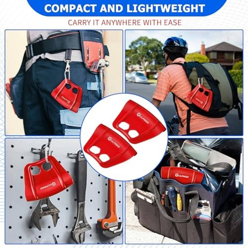 Red rim guard kit shown stored in a tool bag, compact curved protector pieces.
