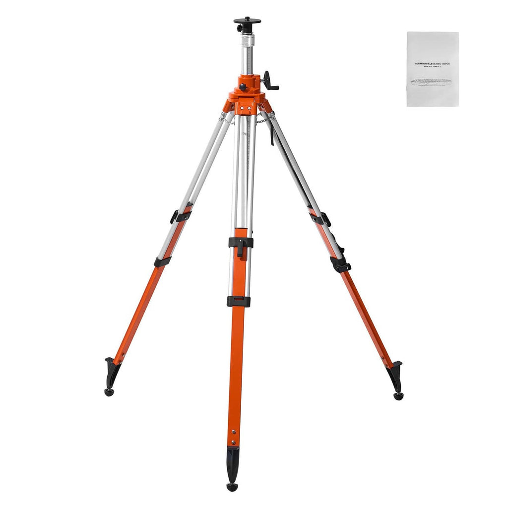 Orange aluminum tripod stand with three extended legs and black adjustable clamps