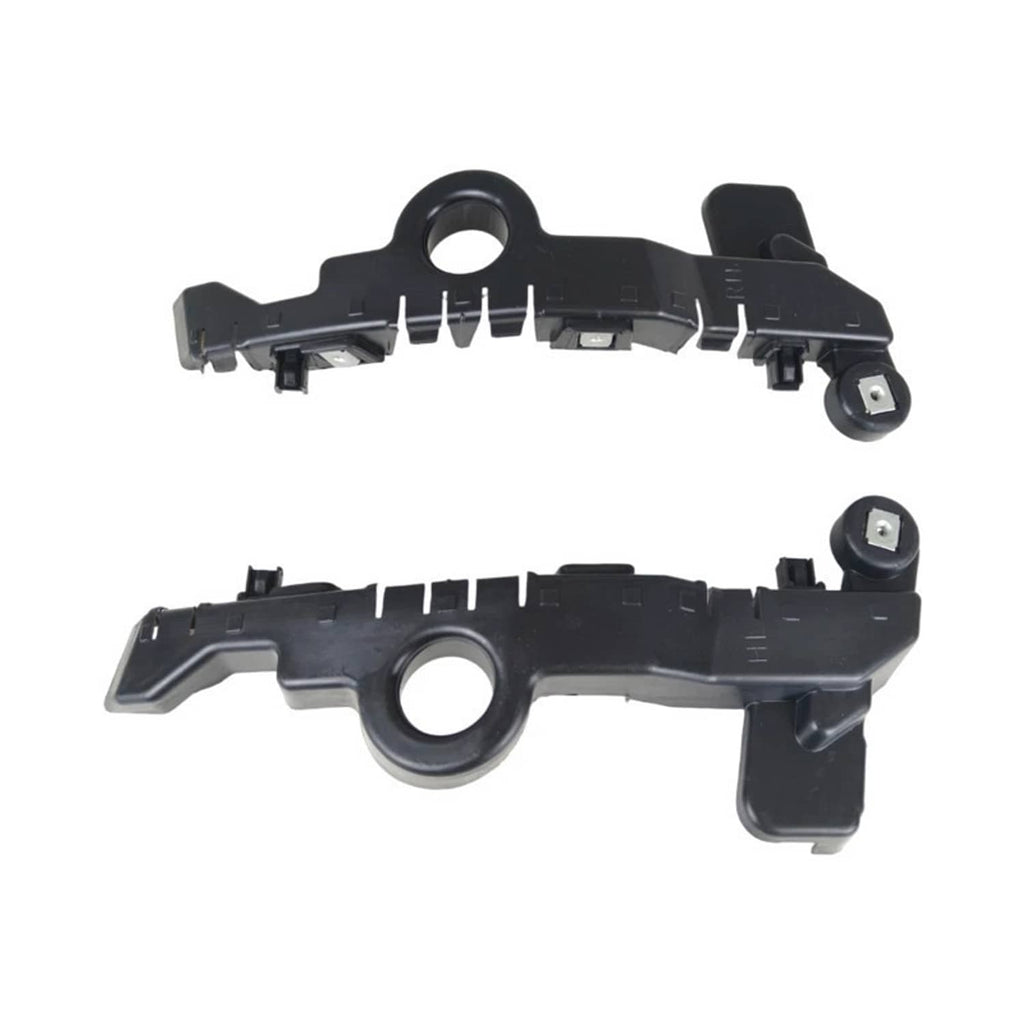 Front bumper guide bracket pair, black plastic with round hole and angled side mounting parts