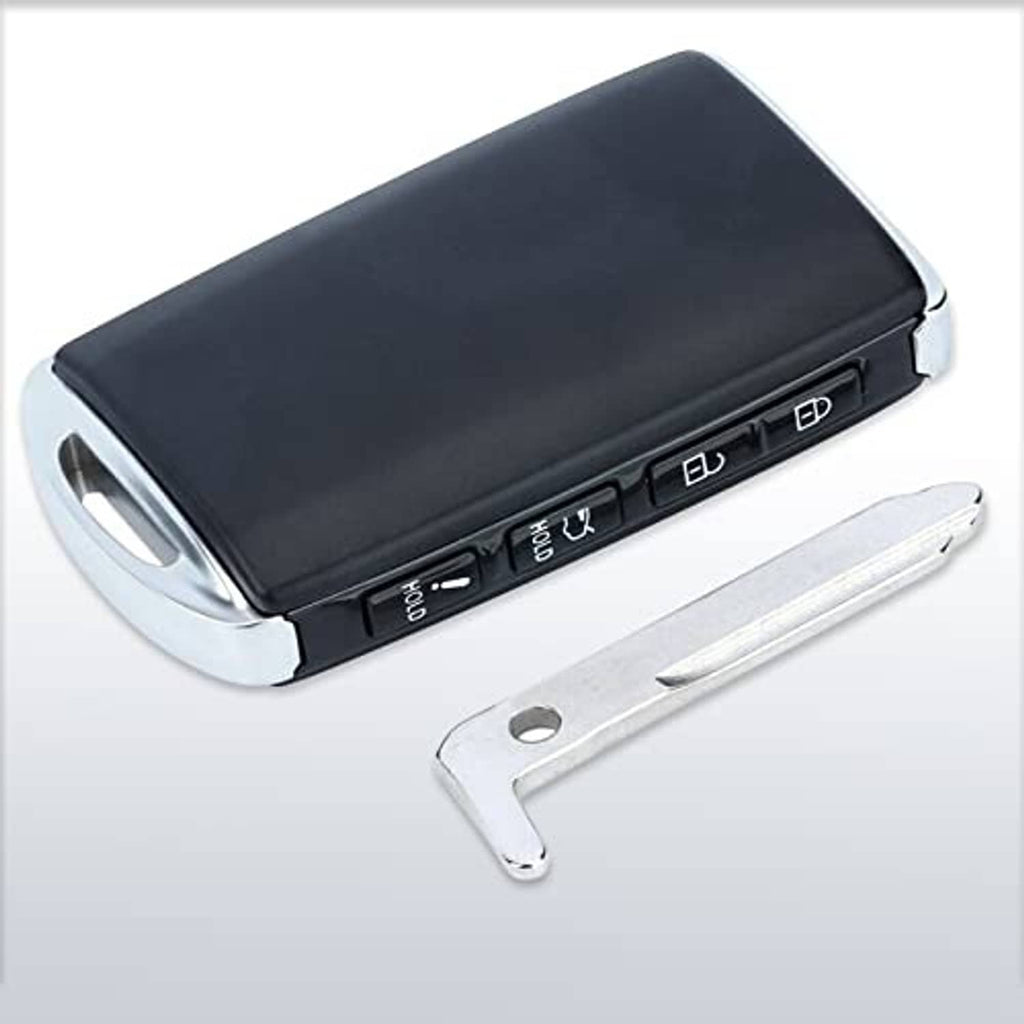 Black key fob case with silver trim and a separate metal key blade piece