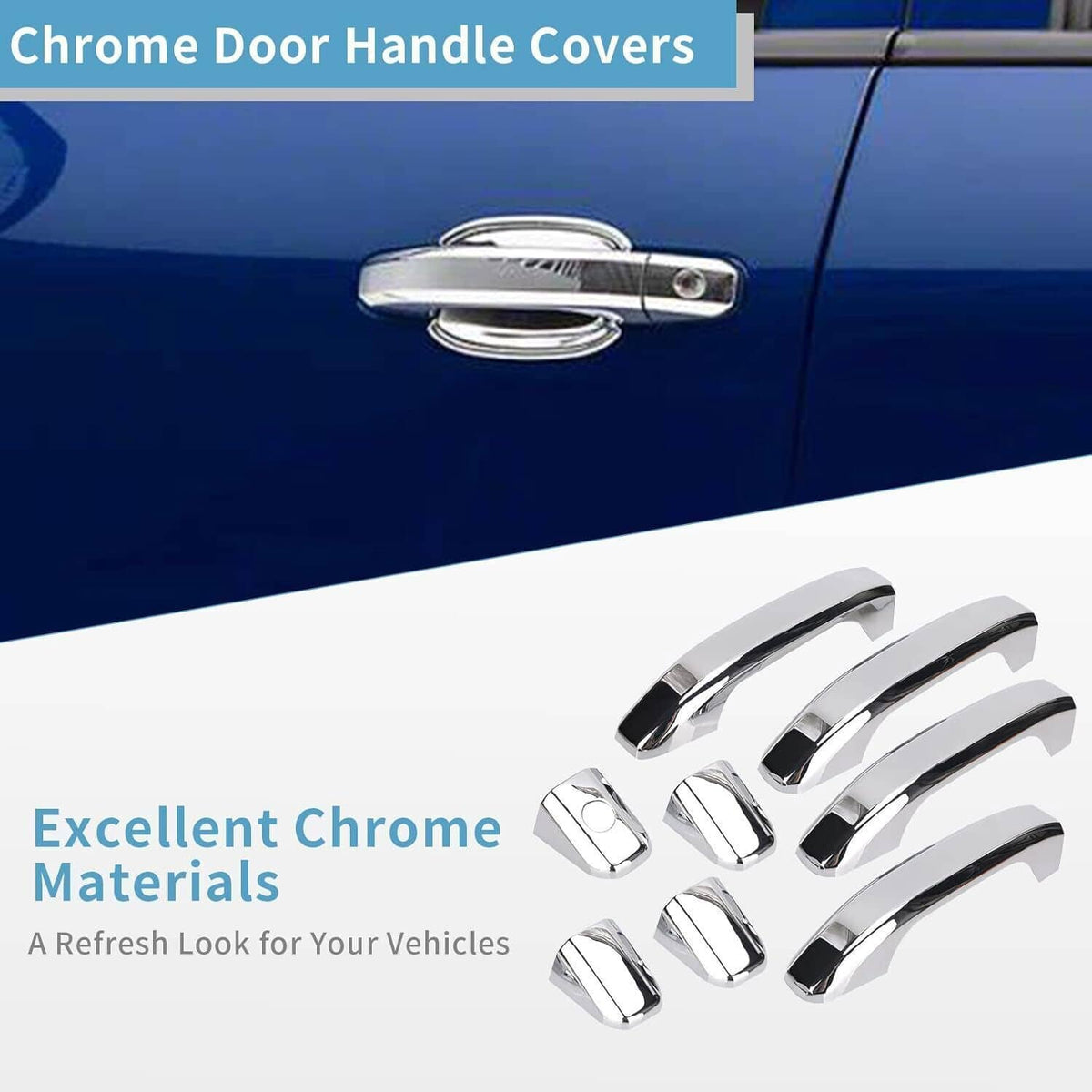 Chrome door handle covers set of four, curved silver covers