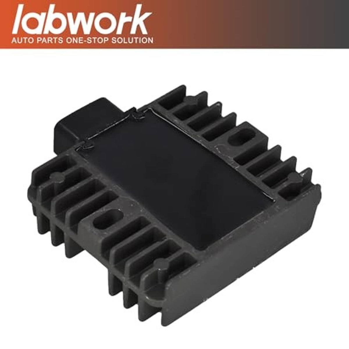 Black voltage regulator rectifier module with finned heat sink housing