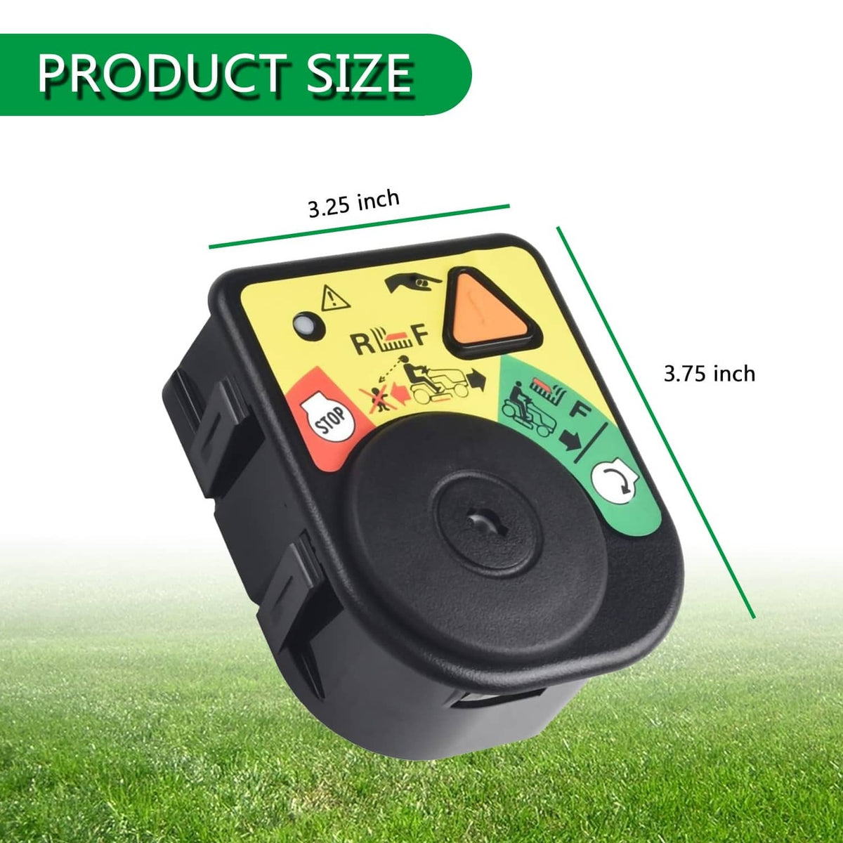 Ignition key switch module size diagram, about 3.25 in by 3.75 in