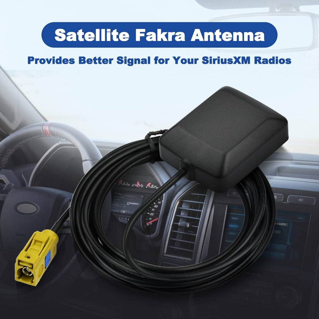 Black satellite antenna puck with yellow Fakra connector and black coax cable