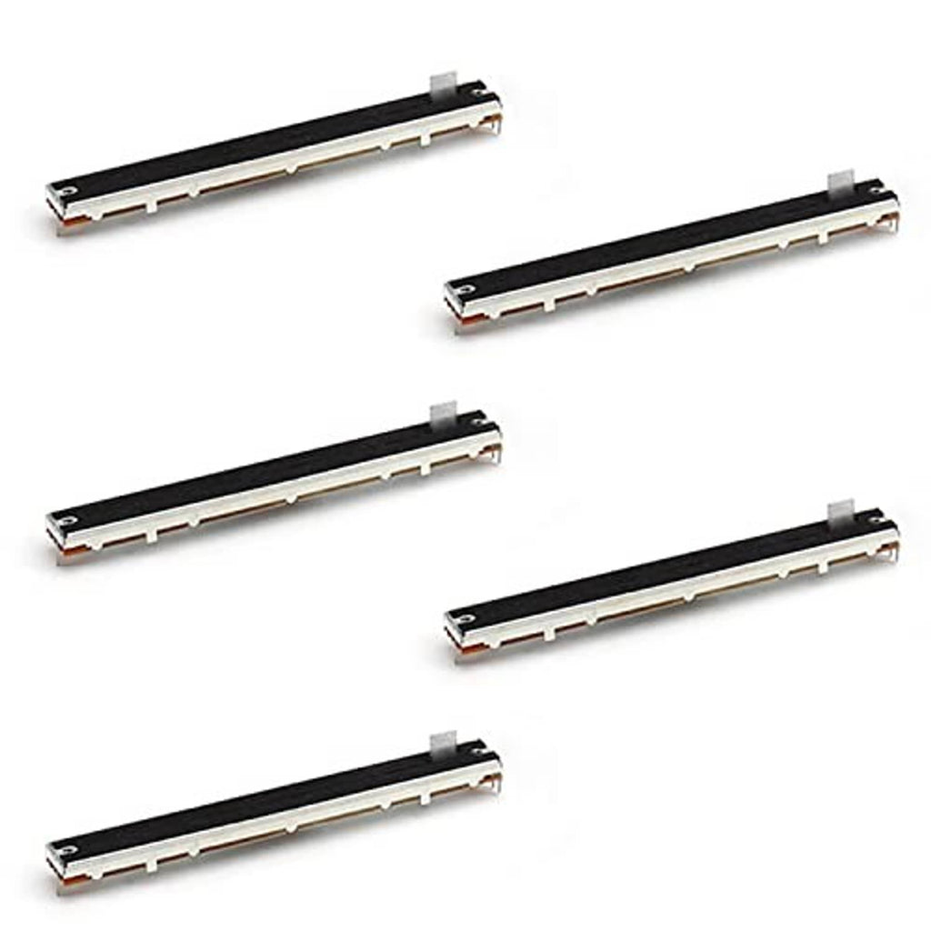 5-pack slide potentiometer fader strips with black caps and gold contact pads