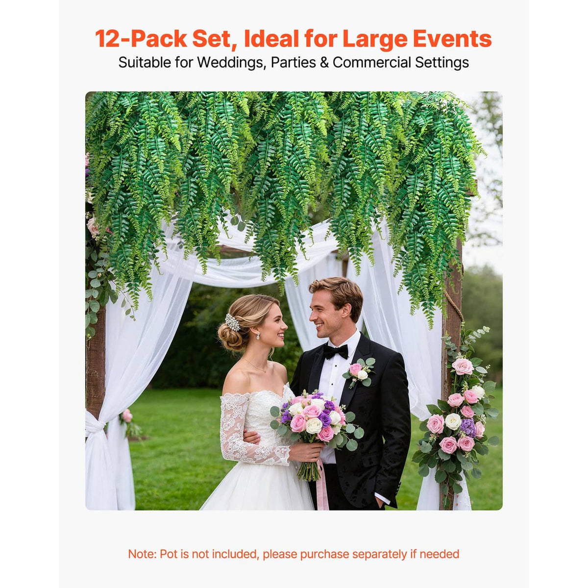 Artificial hanging Boston fern greenery with dense green fronds for event decor
