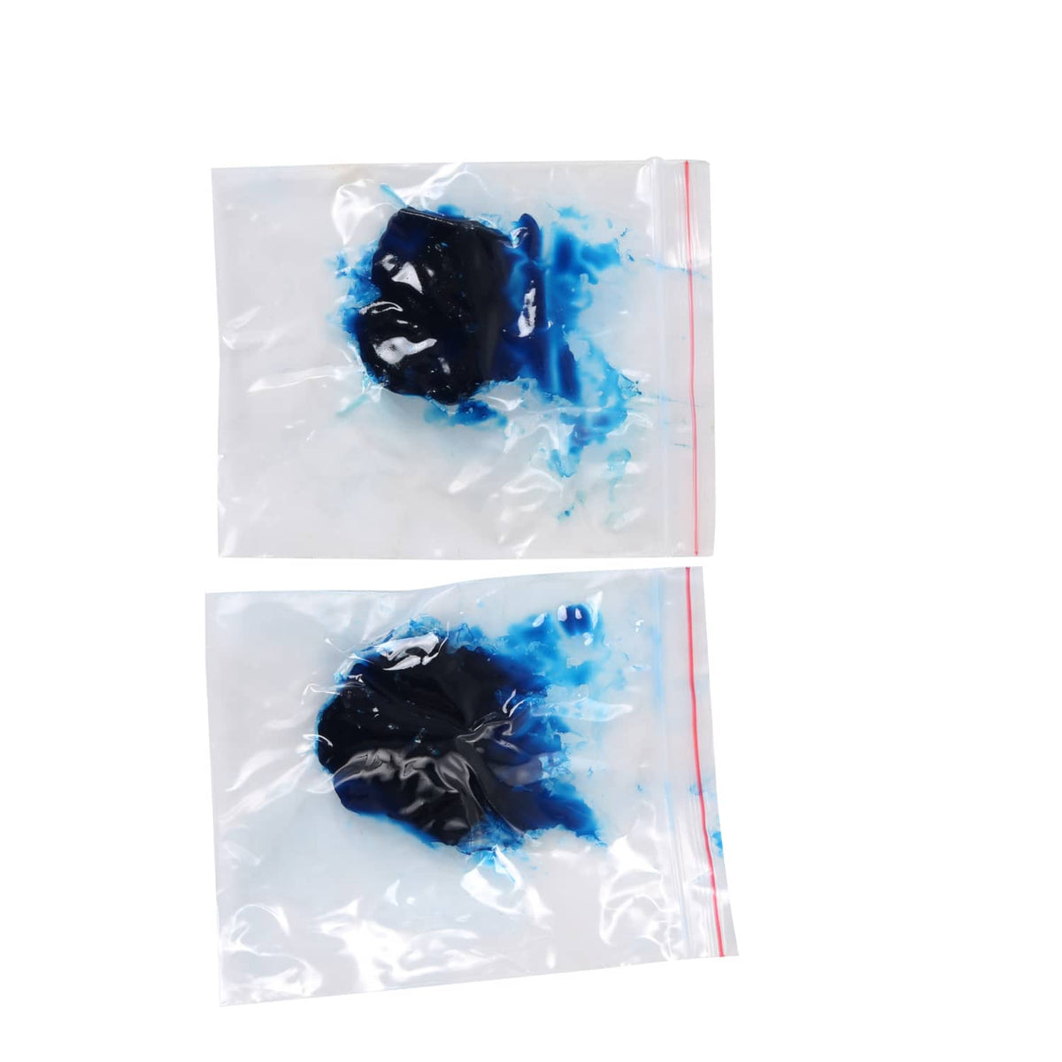 Grease sealant packets in clear bags with blue liquid contents