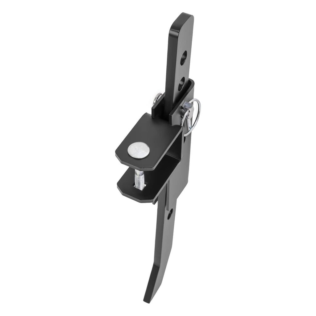 Powder-coated steel chisel plow bracket with support plate and angled chisel tine