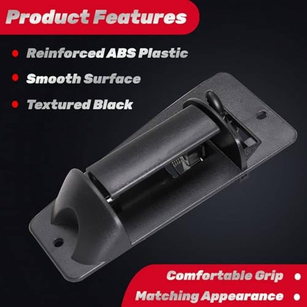 Textured black exterior door handle with smooth grip and mounting base