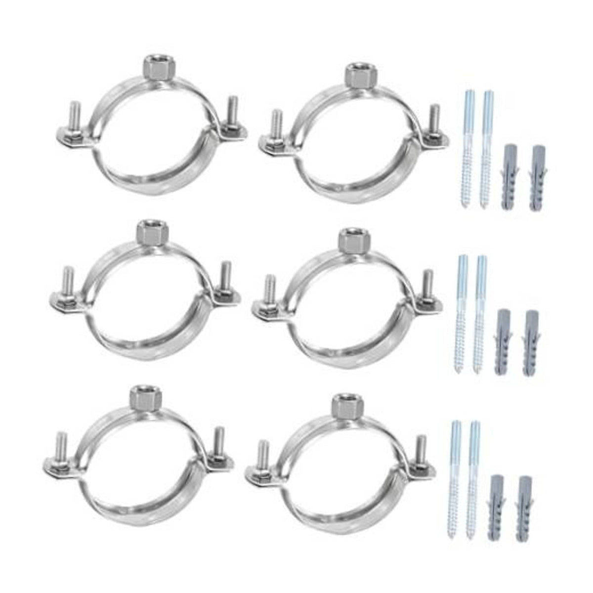 Adjustable stainless pipe bracket clamps (6-pack) with mounting bolts
