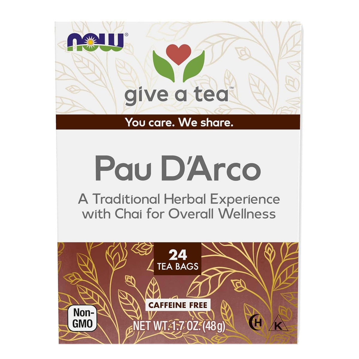 Herbal tea box front with give a tea branding and Pau D'Arco herbal blend