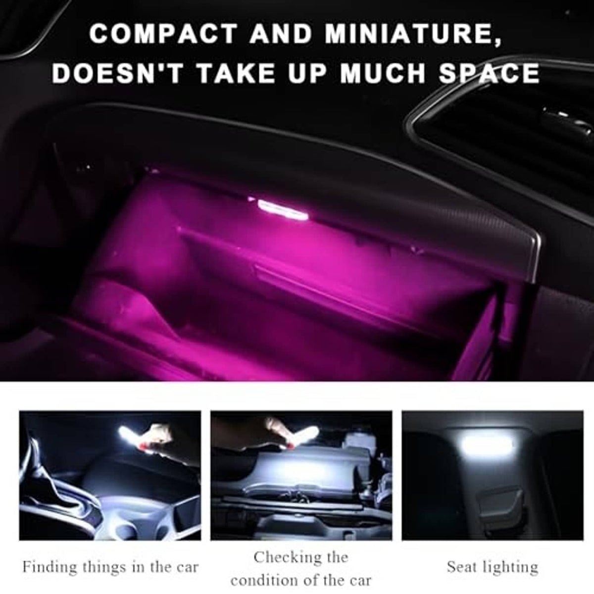 Compact car LED touch lights, vivid purple glow for interior area illumination