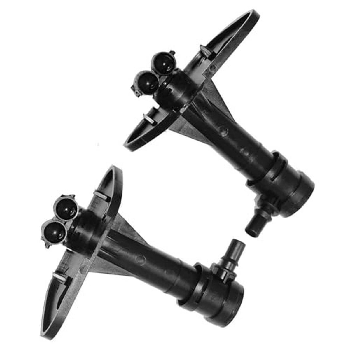 Headlight washer nozzle jet sprayer assembly pair, black nozzle housings and ports