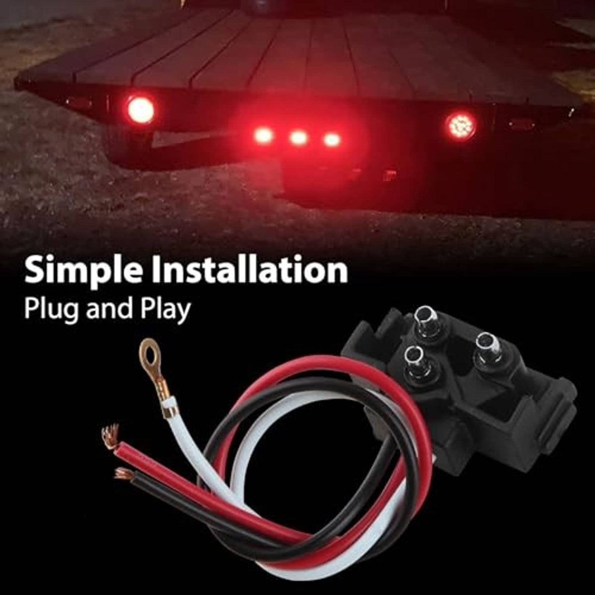4-inch round red LED trailer tail light cable with plug-and-play wire leads