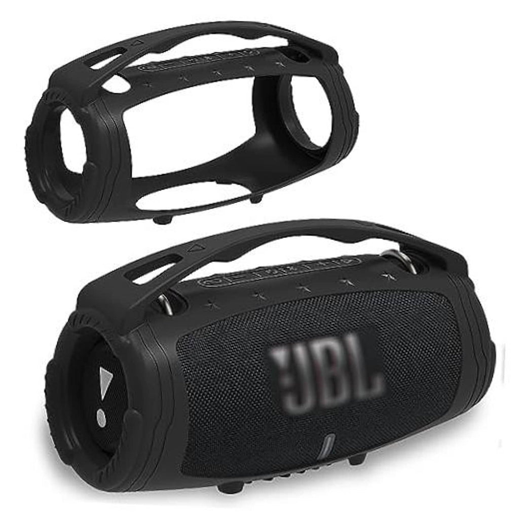 Black silicone protective case for portable Bluetooth speaker with handle openings