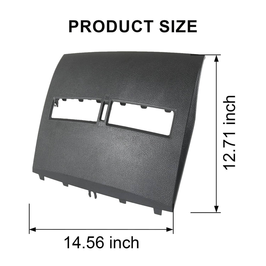 Dark gray dashboard bezel lid with two rectangular openings, angled view