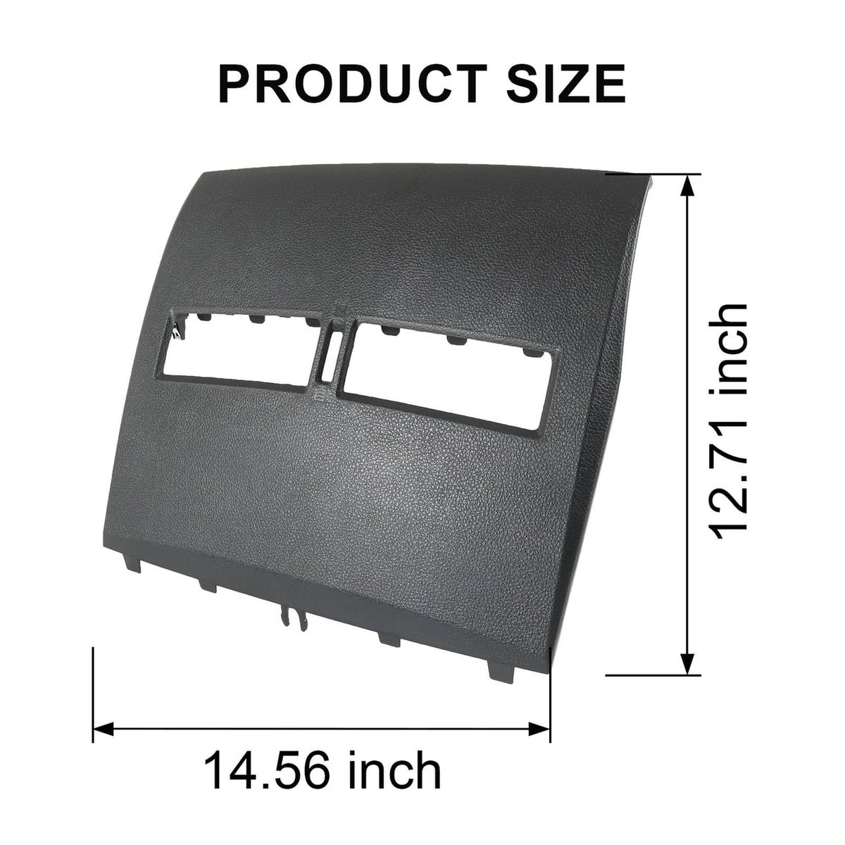 Dark gray dashboard bezel lid with two rectangular openings, angled view